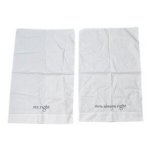 Mr. & Mrs. Right Embroidered Pillowcases Set 20x30 White Cotton Wedding GIft